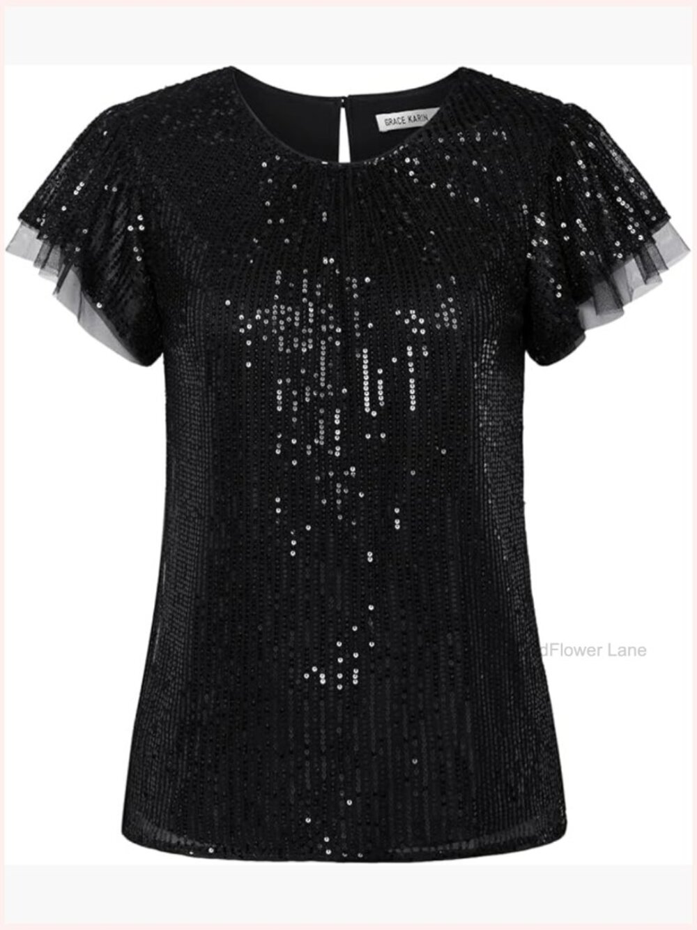 Sparkly Sequin Top Cap Sleeve Ruffle Blouse Party Tops